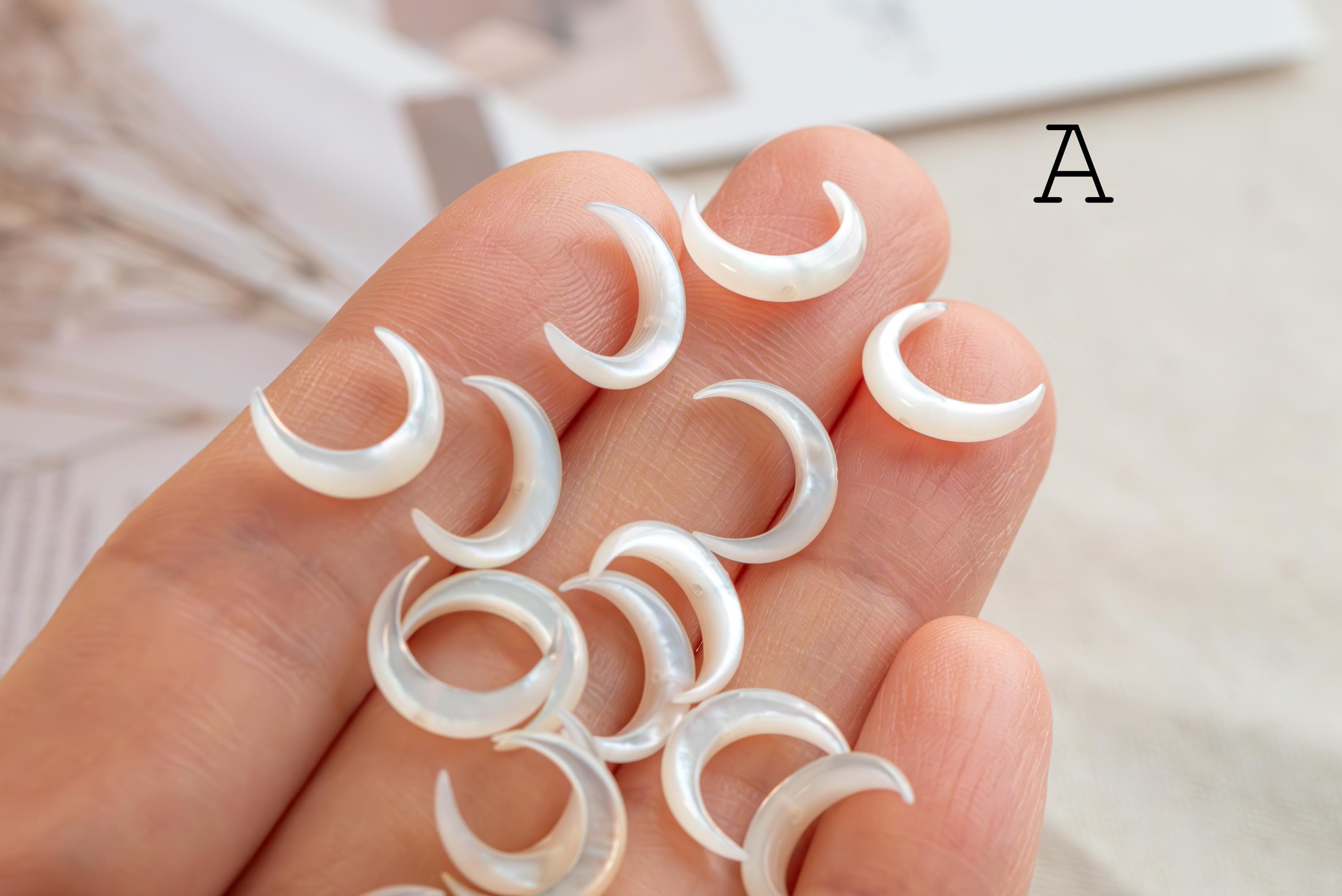 Moon Phase Mother of Pearl Beads, White MOP Shell Crescent Charms 12mm (BK-035)